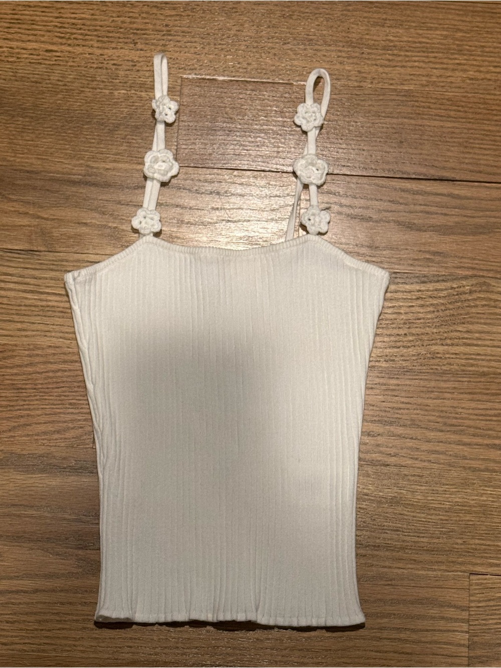 Heartloom ivory Ribbed Tank Top with Floral Strap Detail